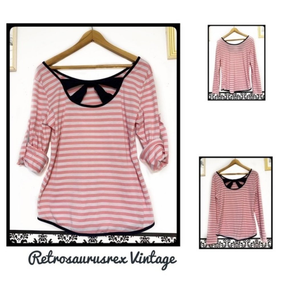 Retro Pink & White Stripe Nautical T Shirt XL